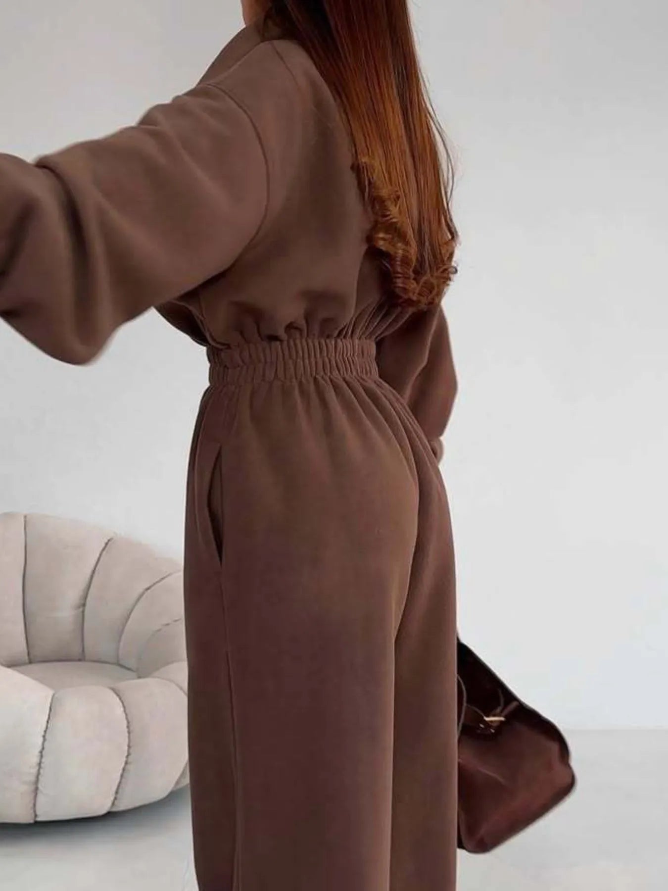 Casual Zip Front Long Sleeve Jumpsuit