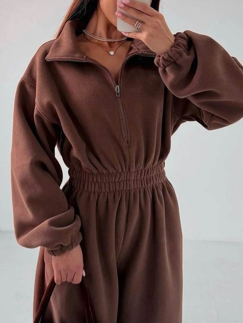 Casual Zip Front Long Sleeve Jumpsuit