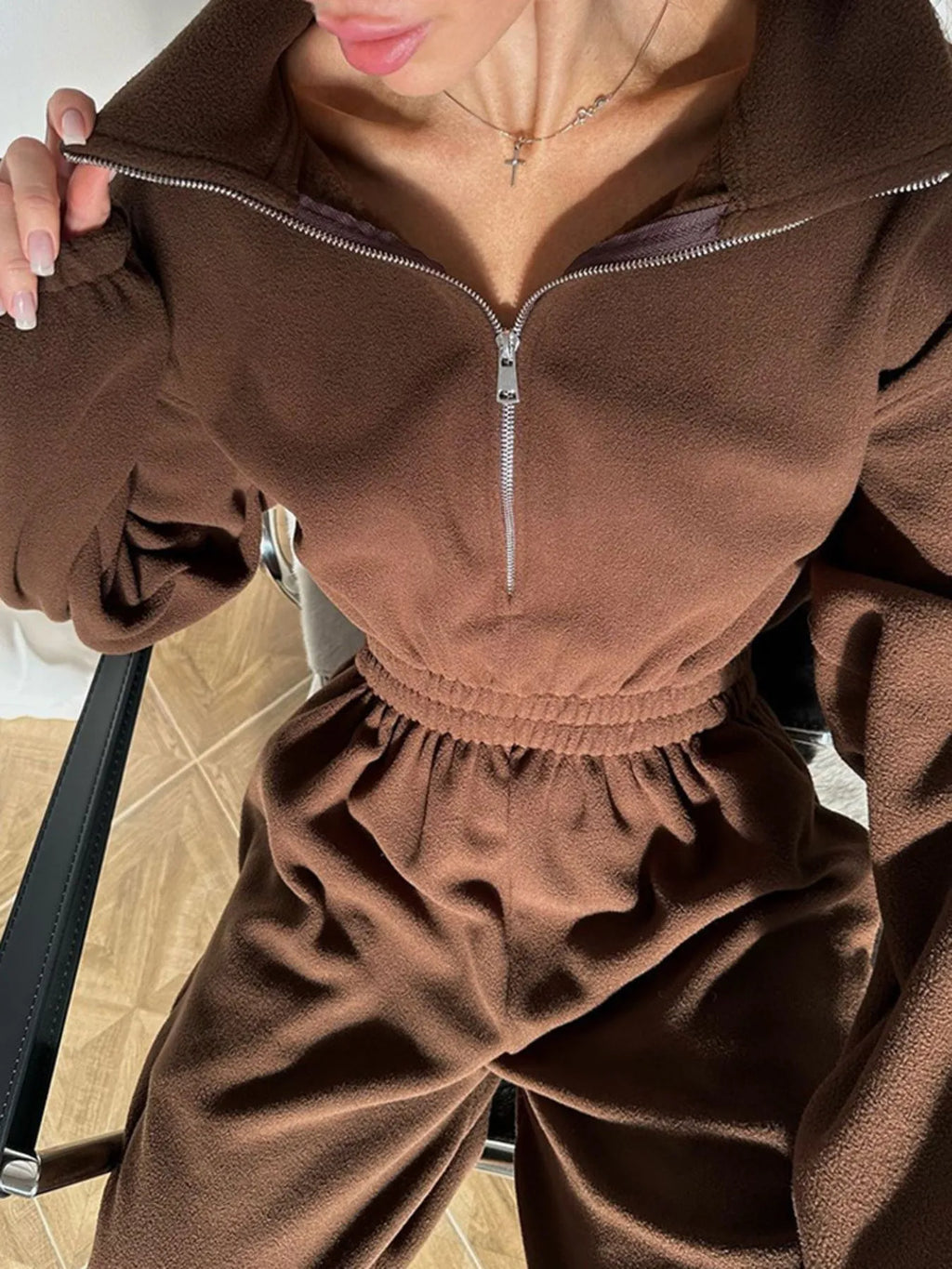 Casual Zip Front Long Sleeve Jumpsuit