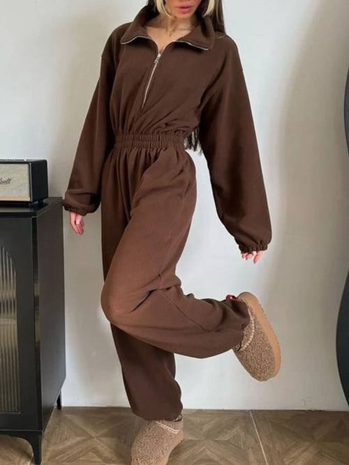 Casual Zip Front Long Sleeve Jumpsuit