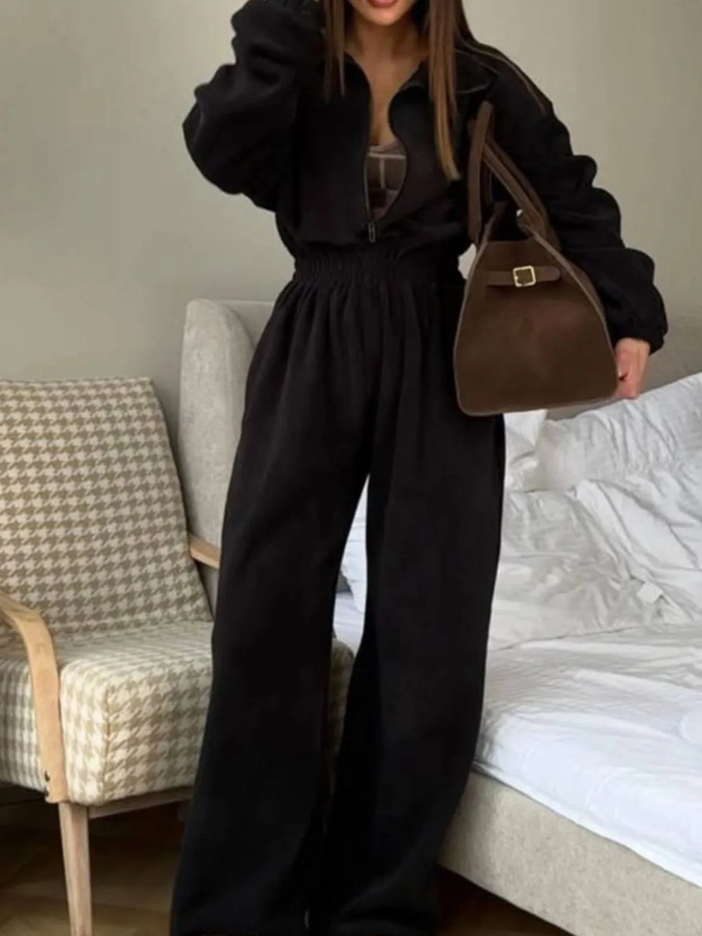 Casual Zip Front Long Sleeve Jumpsuit